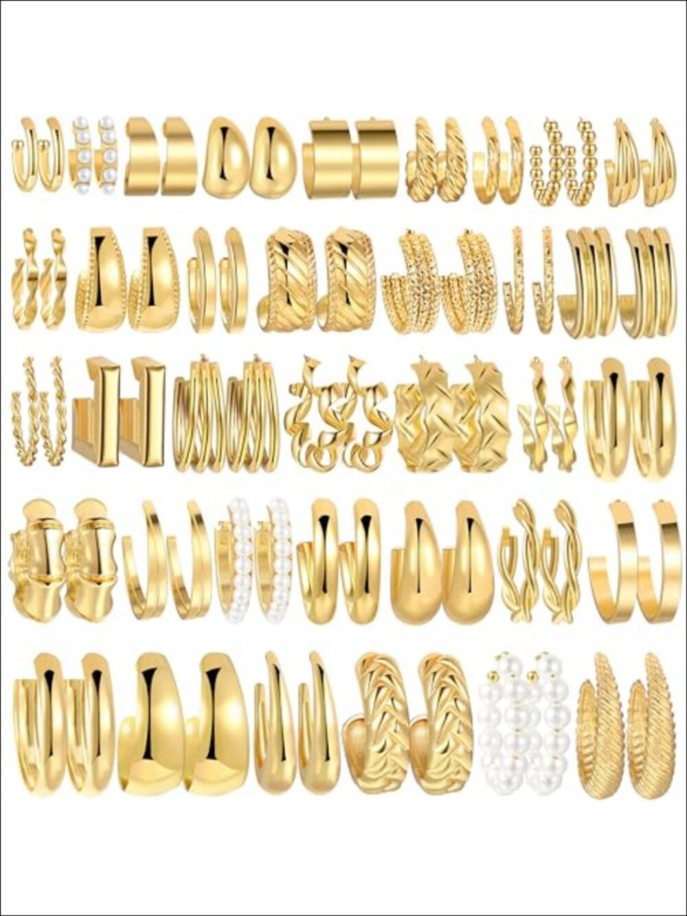 36 Pairs Gold Hoop Earrings Set Women Hypoallergenic Alloy Earring Pack